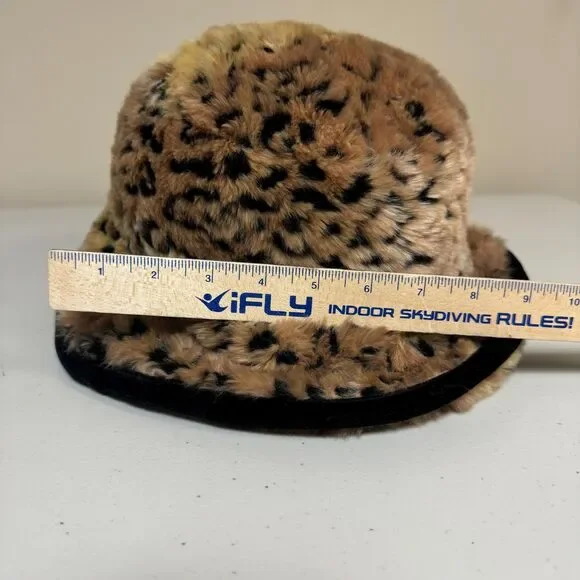 Vintage Liz Claiborne Bucket Hat Womens Leopard Faux Fur Animal Print Plush Soft